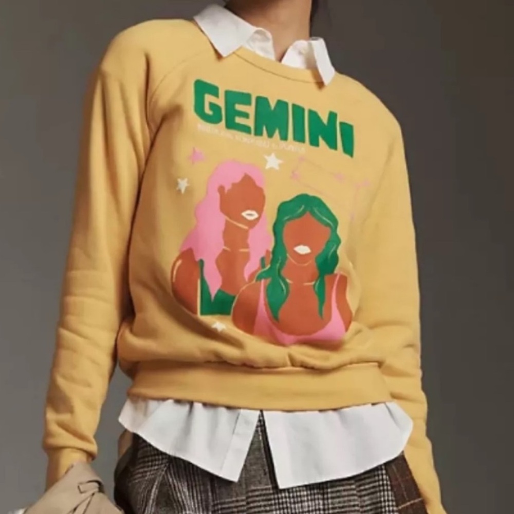 Anthropologie Midnight Rider Gemini Sweatshirt XS Yellow Mustard